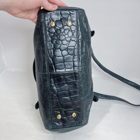 B. Makowsky Black Leather Crocodile Embossed Shoulder Bag Purse - Picture 6 of 10